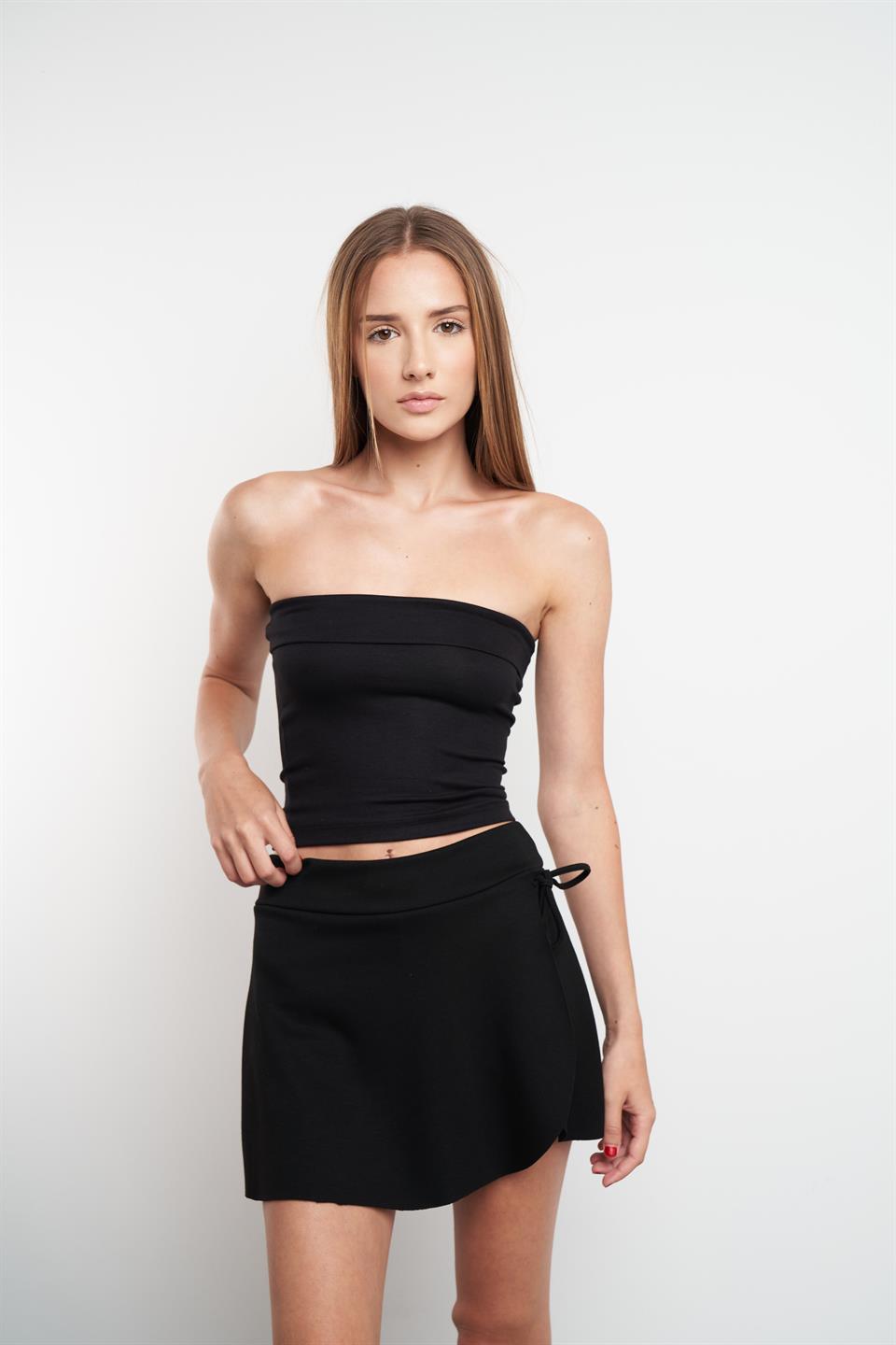 Kruvaze Yan Bağlama Şort Etek Siyah