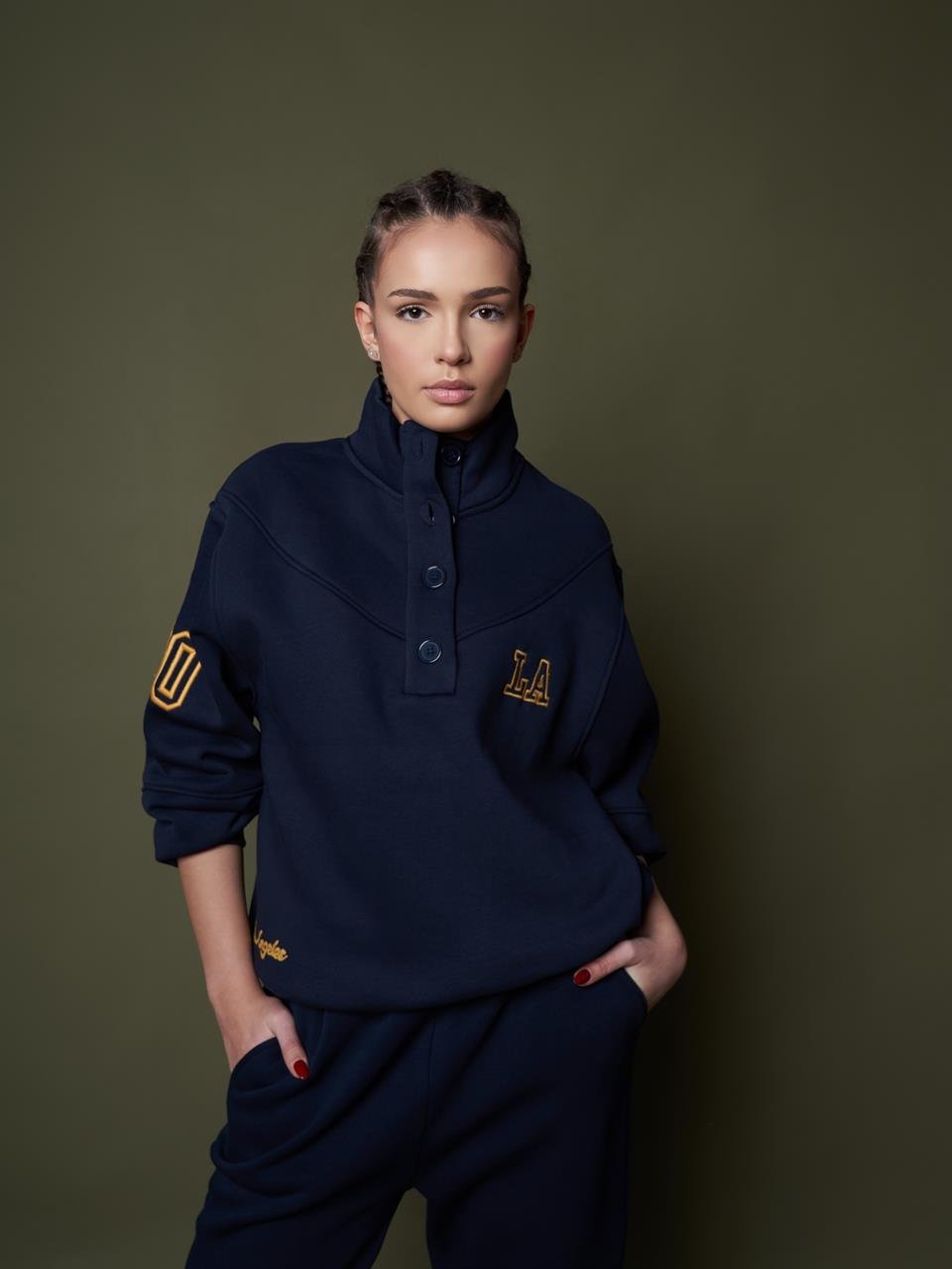 LA Yazı Baskılı Şardonlu Sweatshirt Lacivert