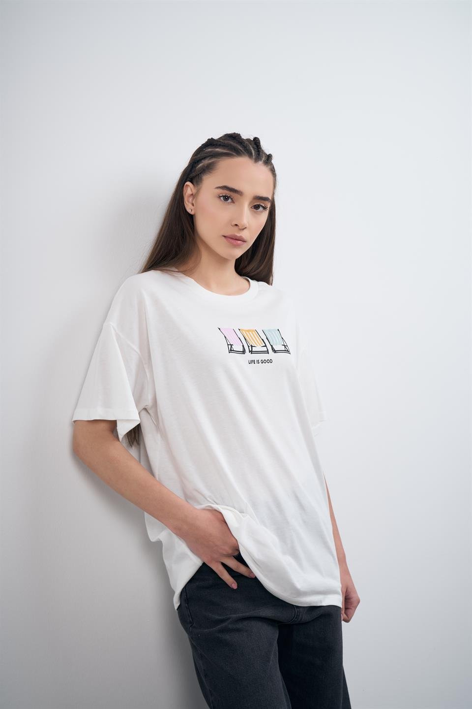 Life Is Good Baskılı Kısa Kol T-shirt Ekru