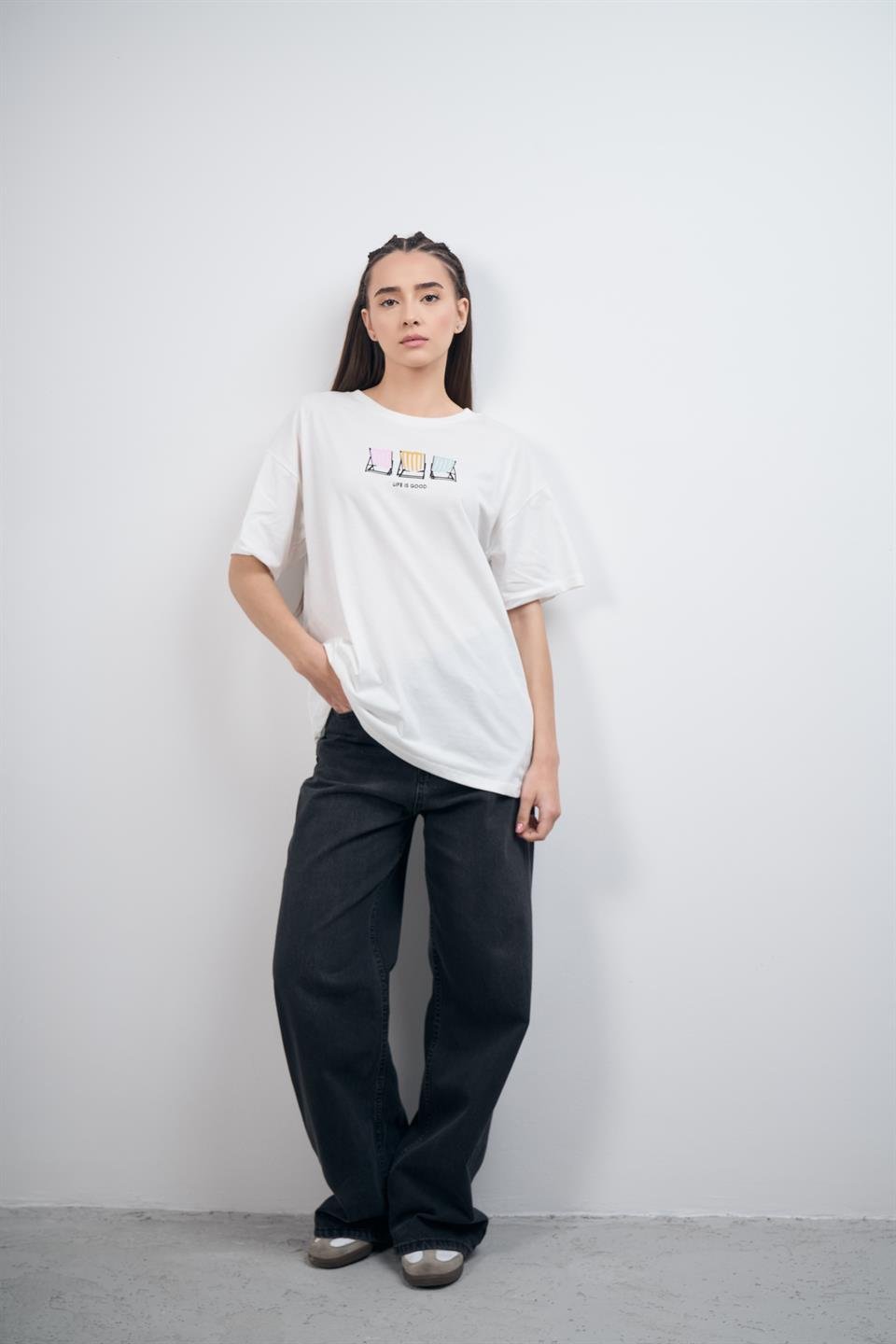 Life Is Good Baskılı Kısa Kol T-shirt Ekru