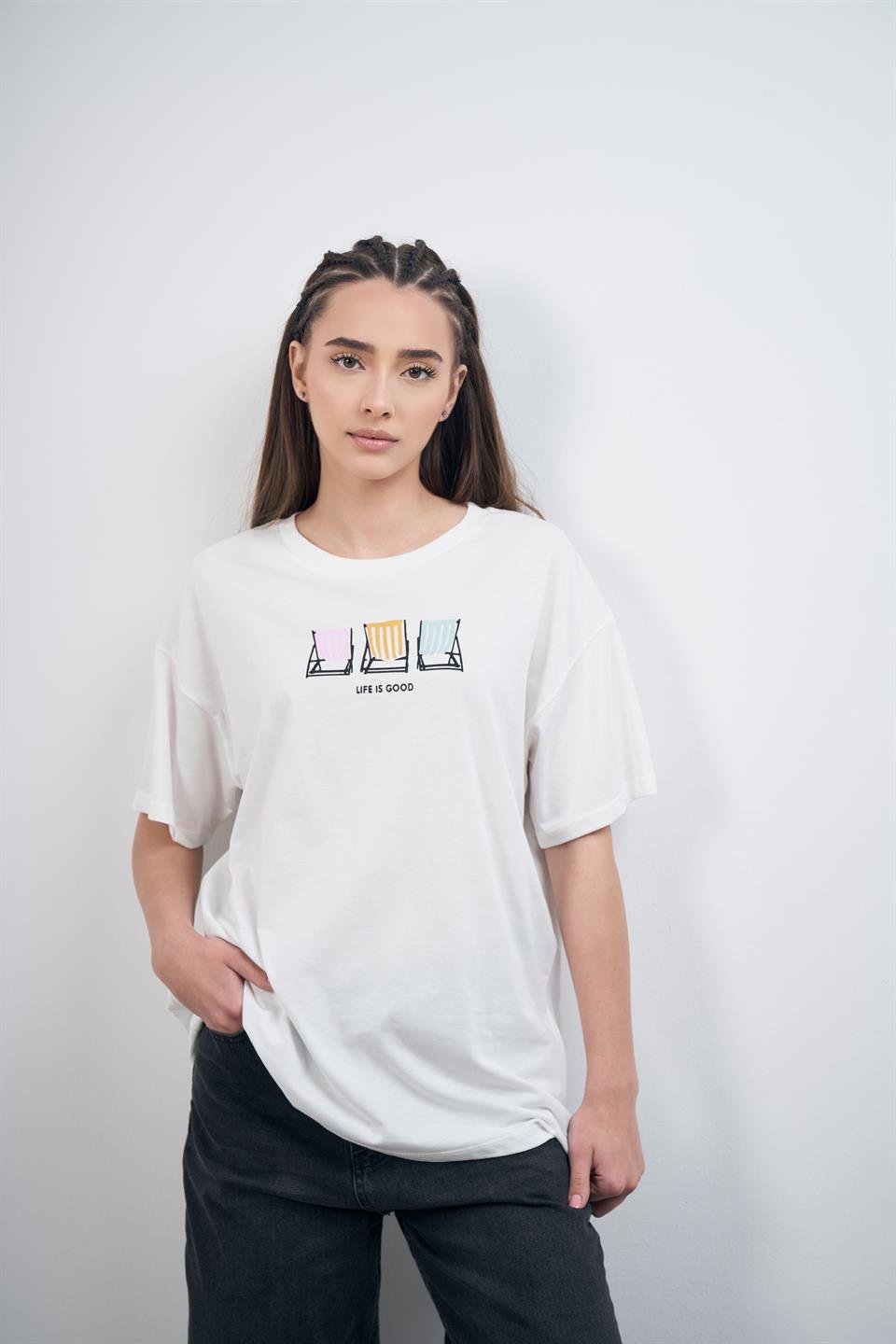 Life Is Good Baskılı Kısa Kol T-shirt Ekru