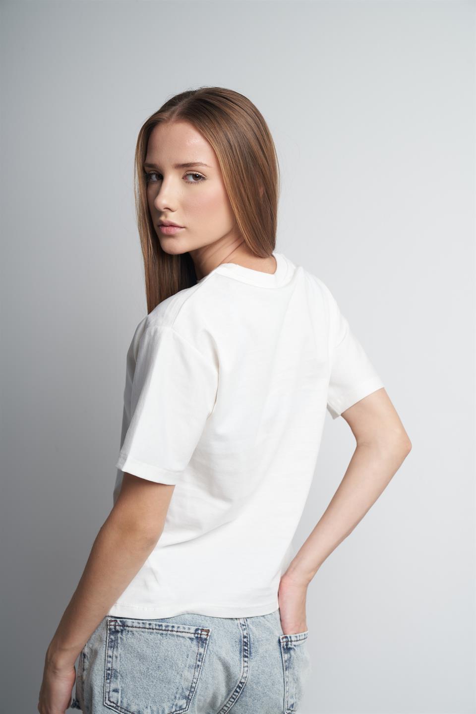 Lovely Friends Baskılı Kısa Kol T-shirt Ekru