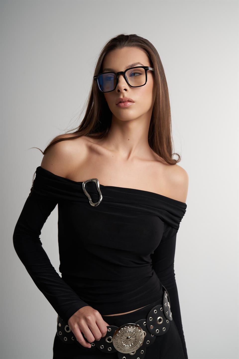 Madonna Yaka Uzun Kol Bluz Siyah