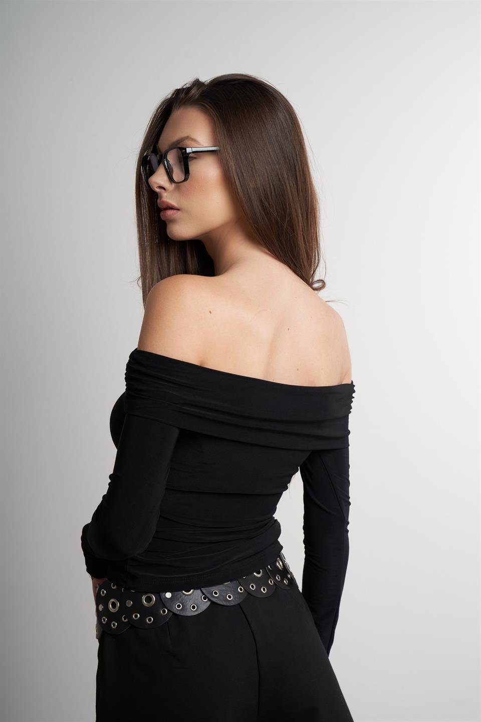 Madonna Yaka Uzun Kol Bluz Siyah