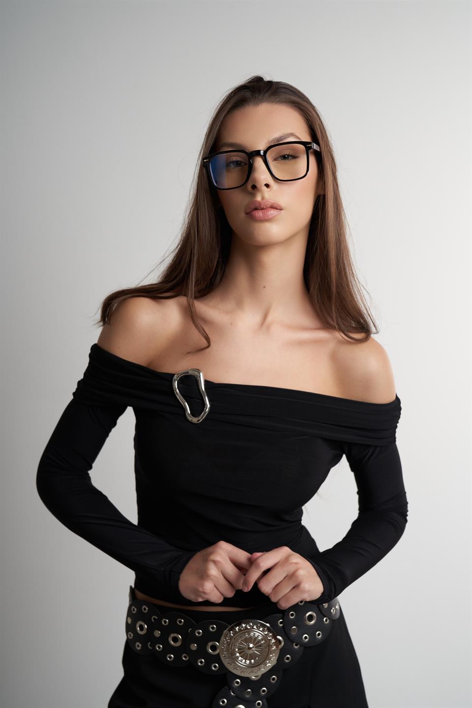 Madonna Yaka Uzun Kol Bluz Siyah