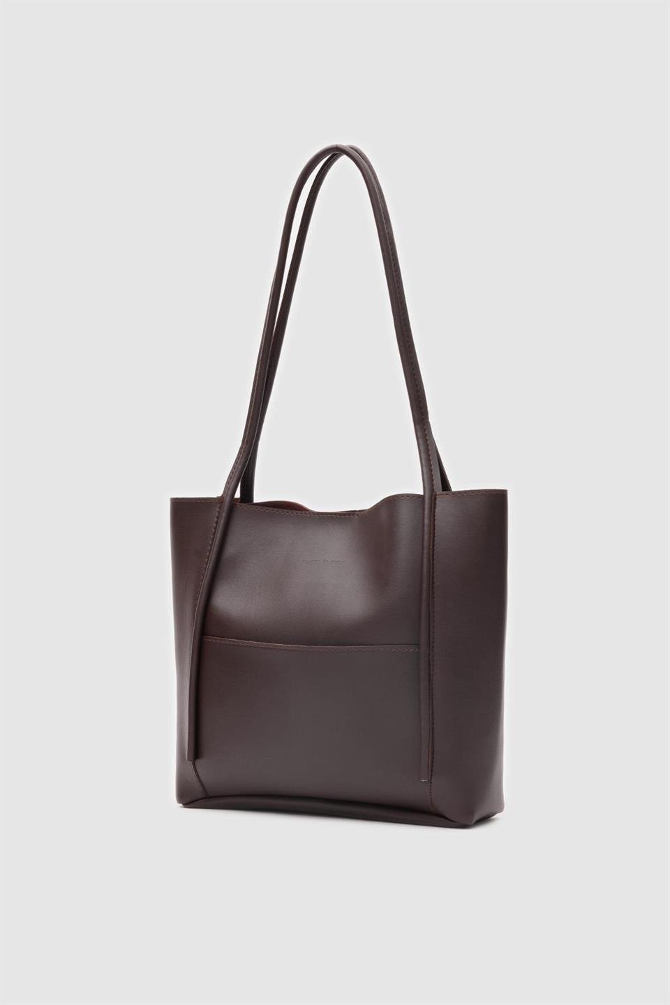 Makyaj Çanta Detaylı Omuz Çantası Acı Kahve