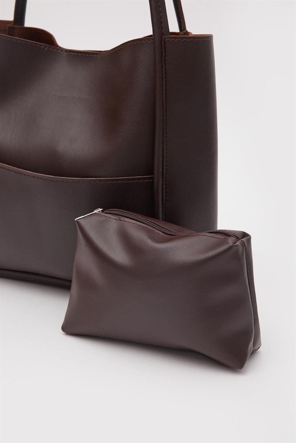 Makyaj Çanta Detaylı Omuz Çantası Acı Kahve