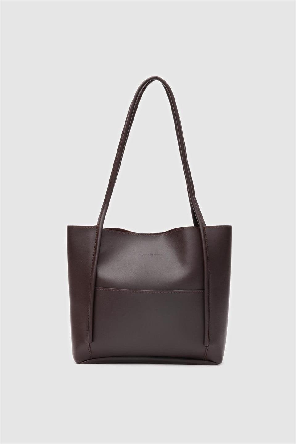 Makyaj Çanta Detaylı Omuz Çantası Acı Kahve