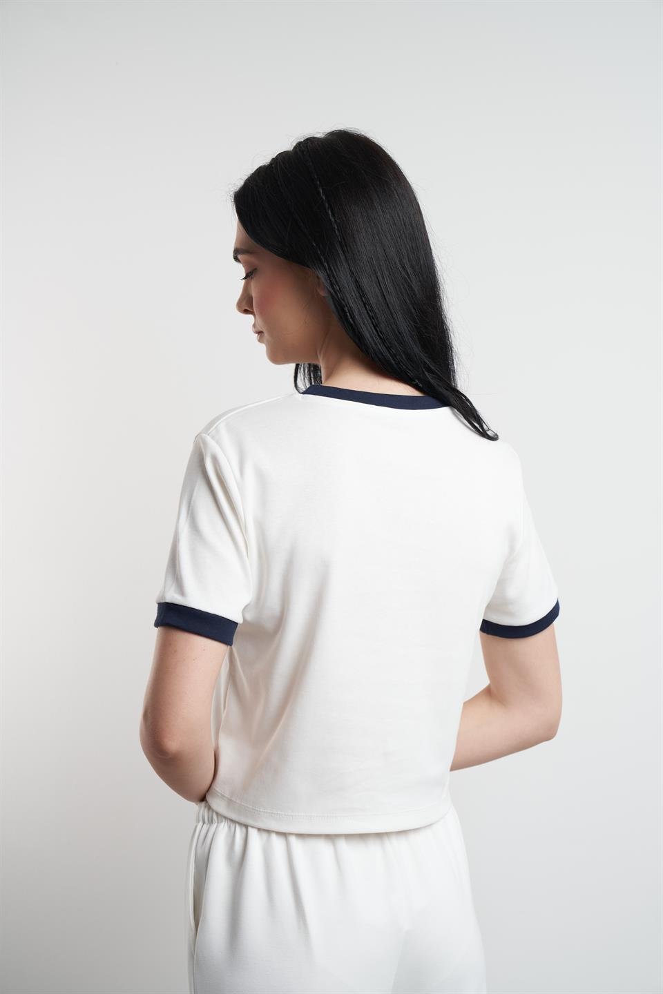 Mi Amore Baskılı Bluz Ekru-Lacivert