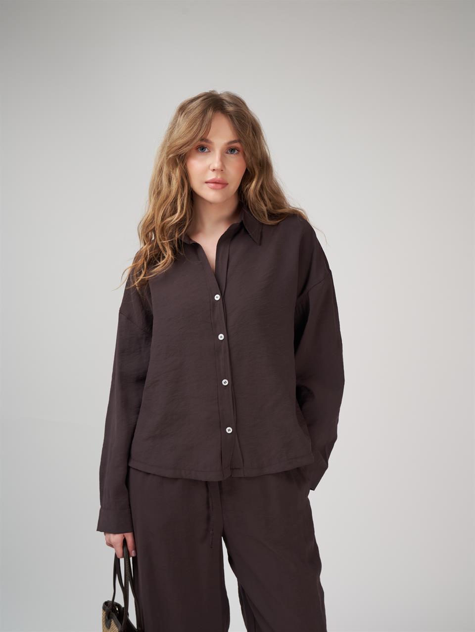 Modal Uzun Kol Gömlek Kahve