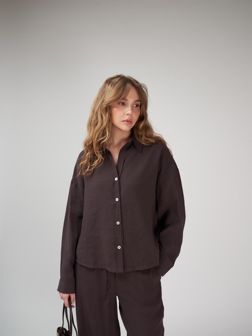 Modal Uzun Kol Gömlek Kahve