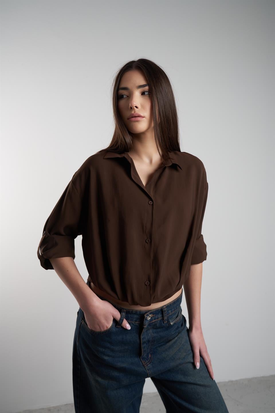 Modal Uzun Kol Gömlek Kahve