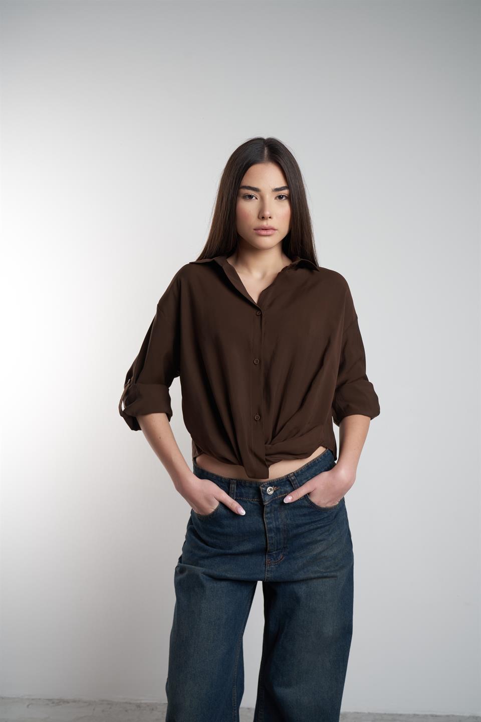 Modal Uzun Kol Gömlek Kahve