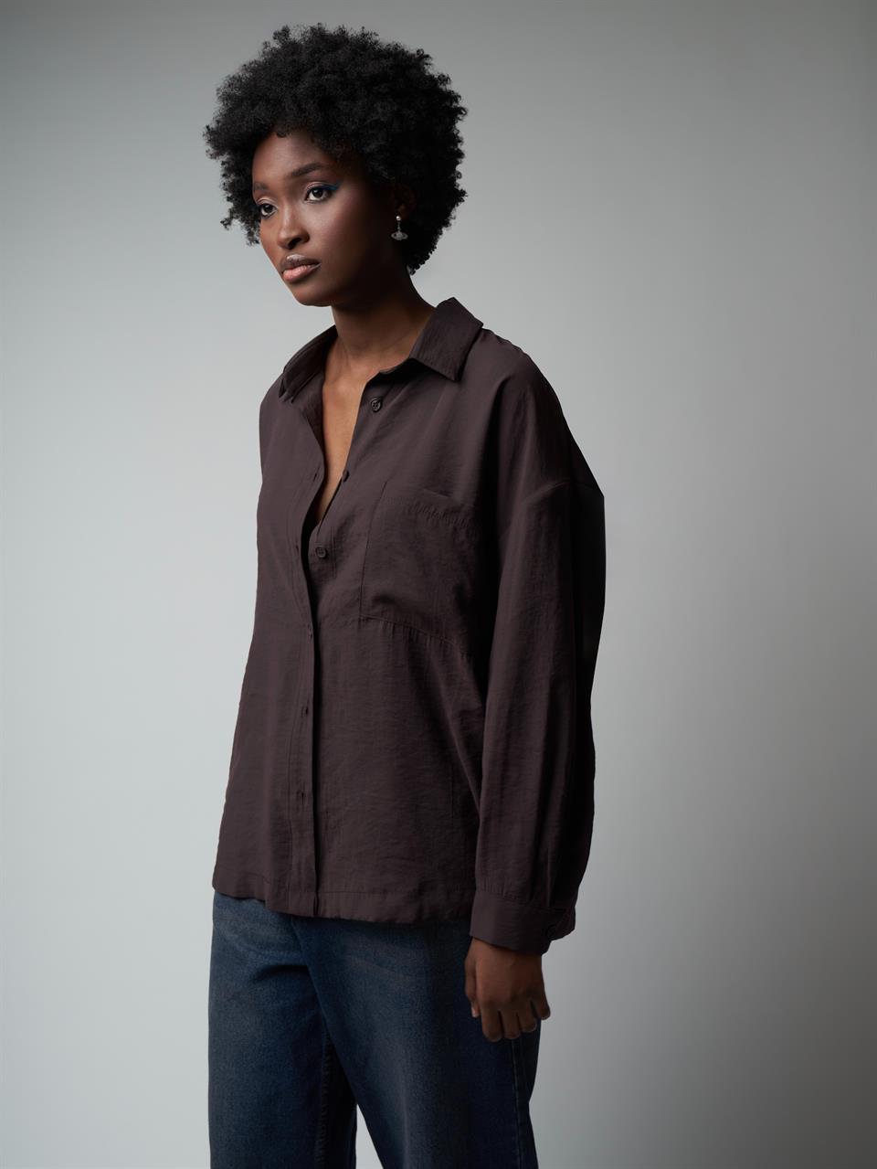 Modal Uzun Kol Gömlek Kahve