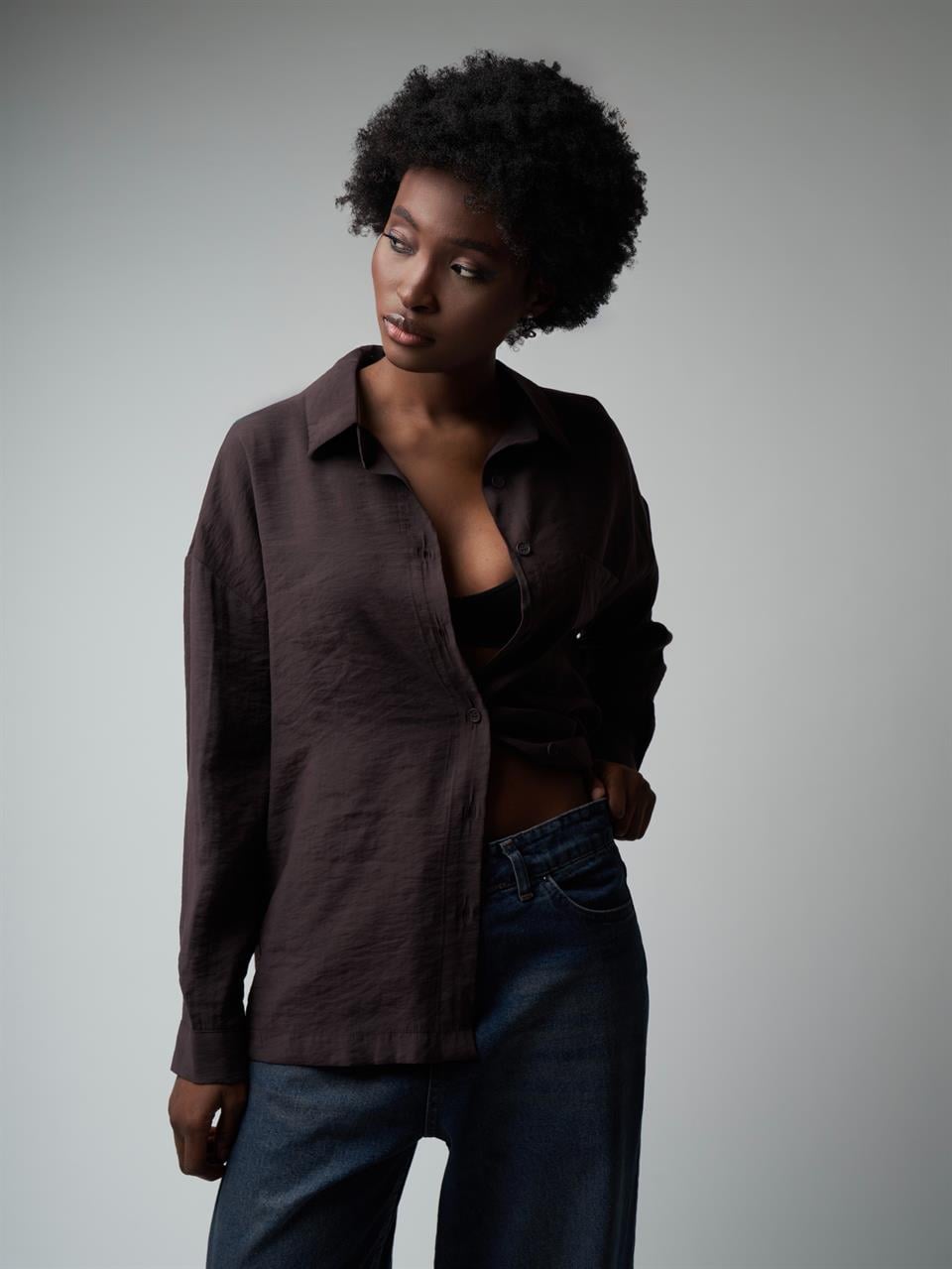 Modal Uzun Kol Gömlek Kahve