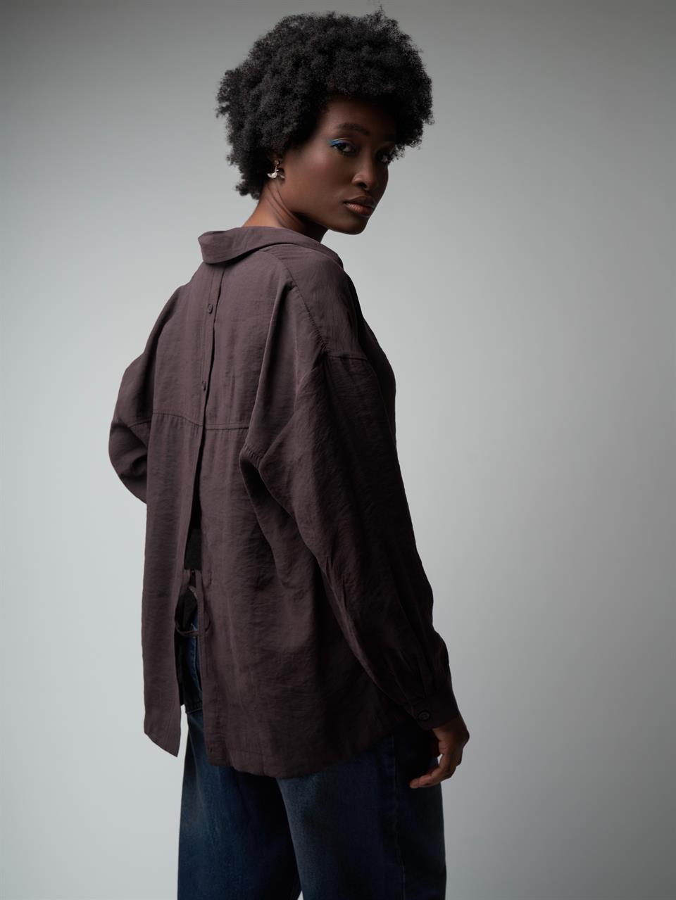 Modal Uzun Kol Gömlek Kahve