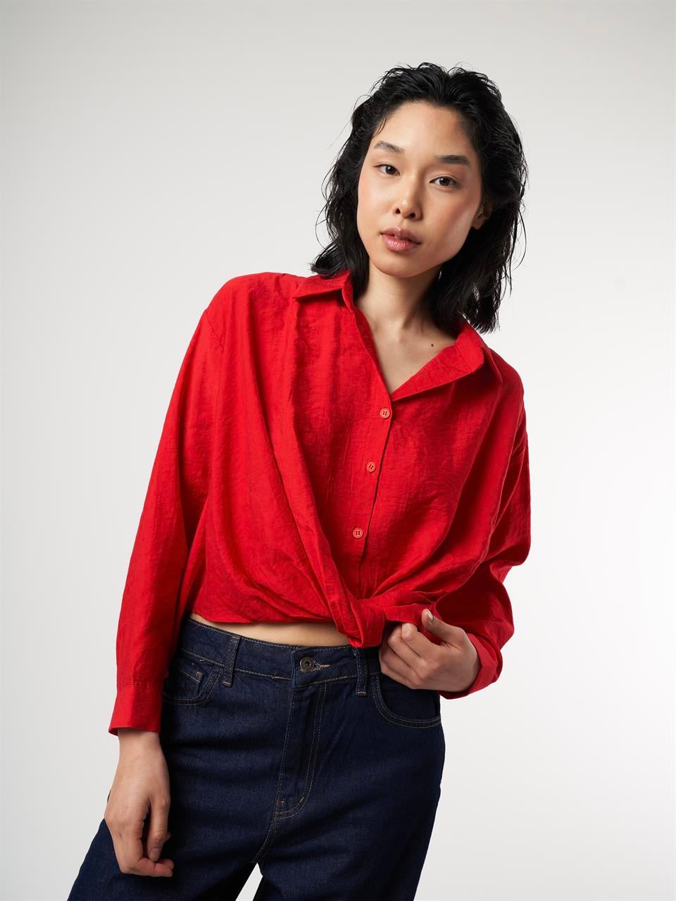 Modal Uzun Kol Gömlek Kırmızı