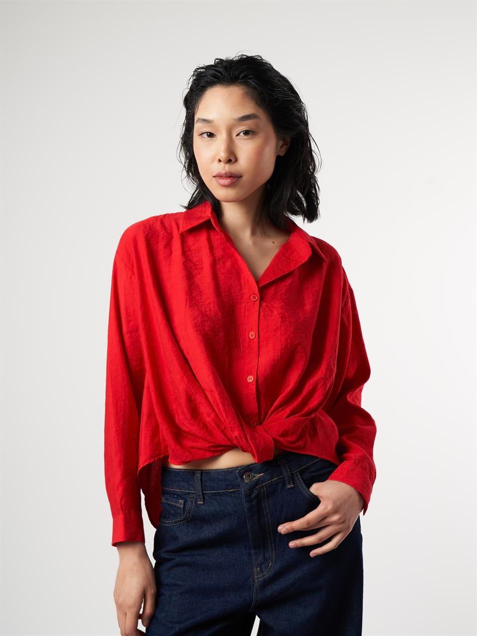 Modal Uzun Kol Gömlek Kırmızı