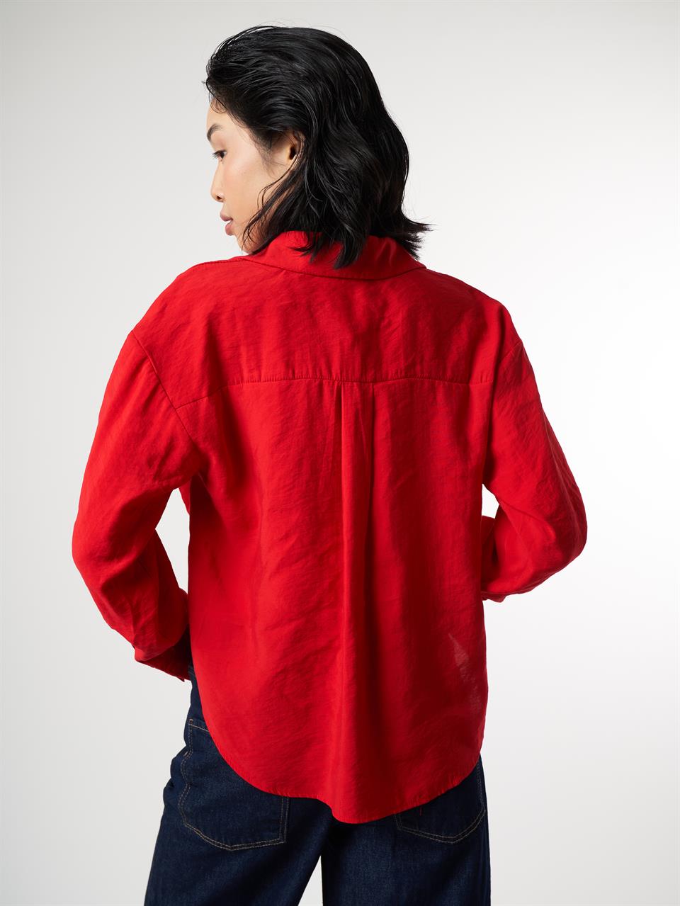 Modal Uzun Kol Gömlek Kırmızı