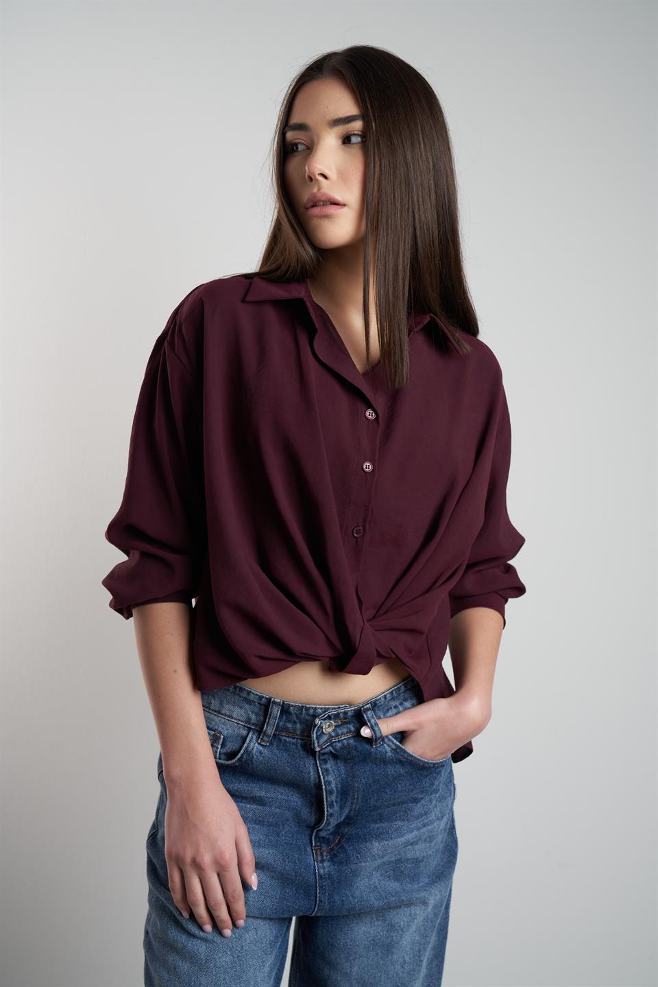 Modal Uzun Kol Gömlek Mürdüm