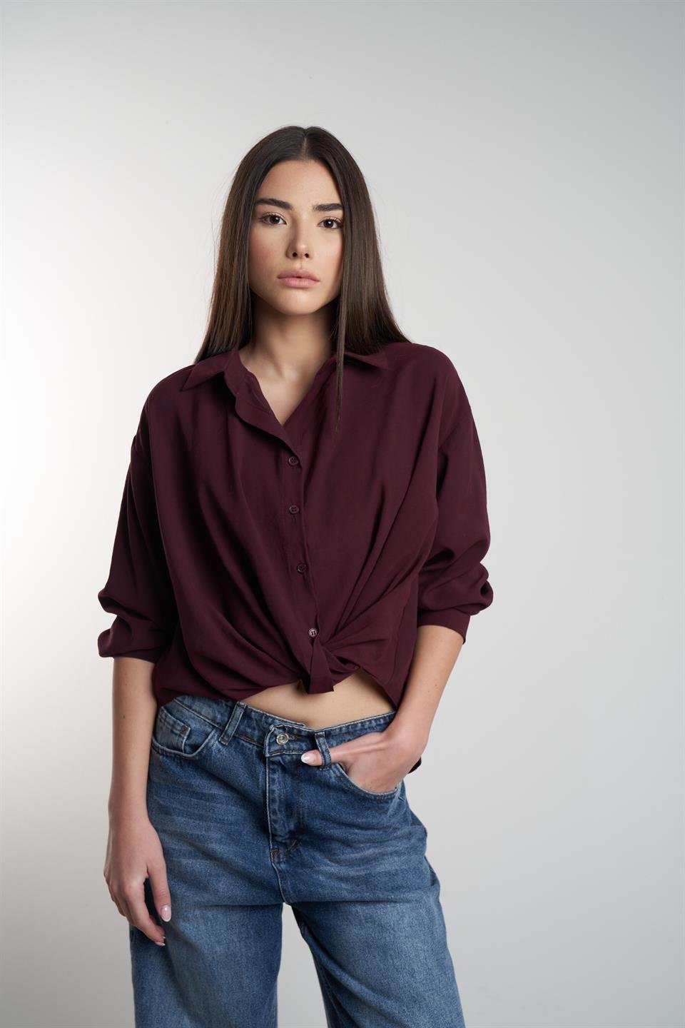 Modal Uzun Kol Gömlek Mürdüm