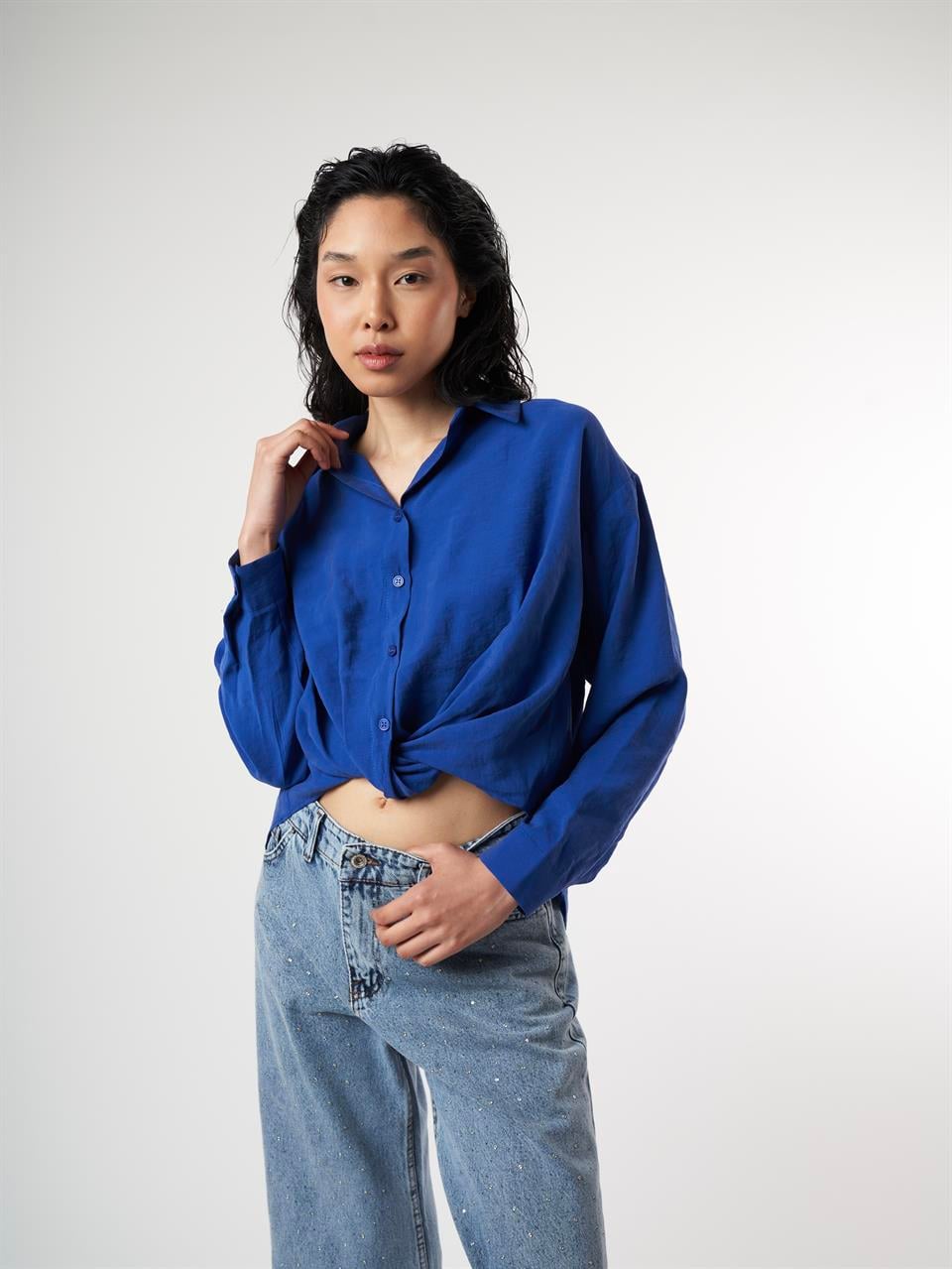 Modal Uzun Kol Gömlek Sax Mavi