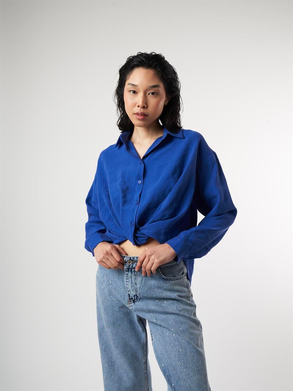 Modal Uzun Kol Gömlek Sax Mavi