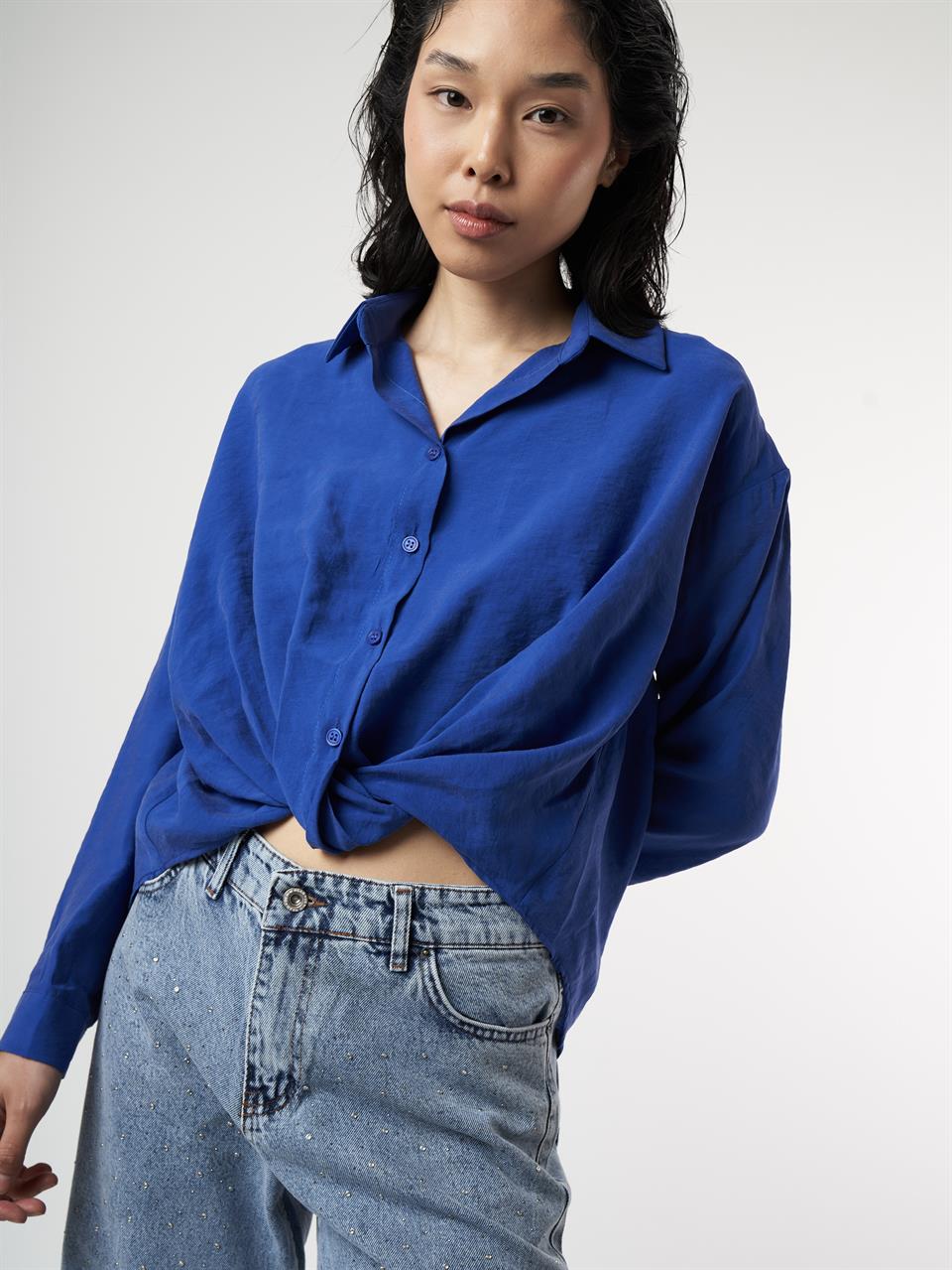 Modal Uzun Kol Gömlek Sax Mavi