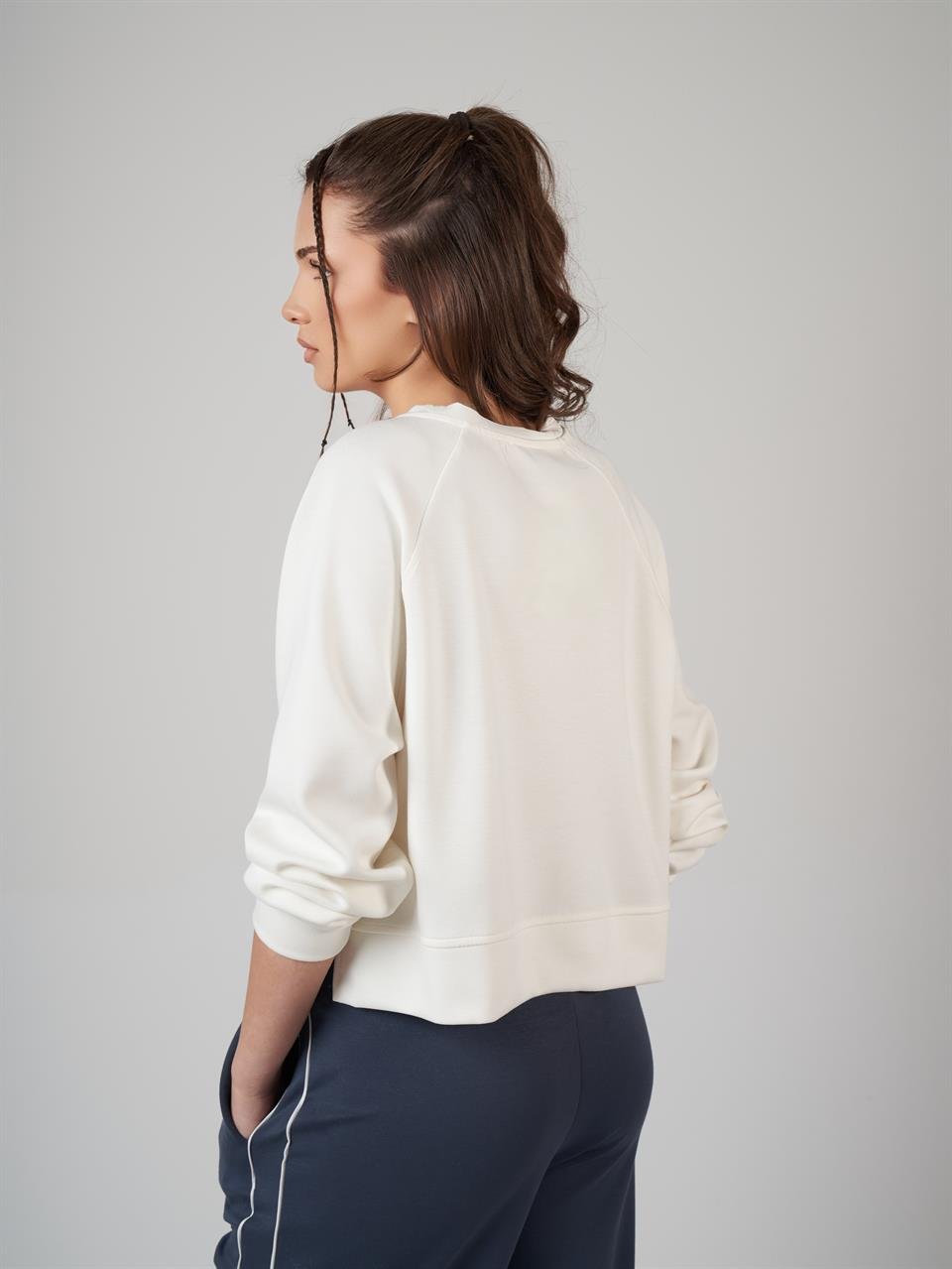 Modal Uzun Kol Sweatshirt Ekru
