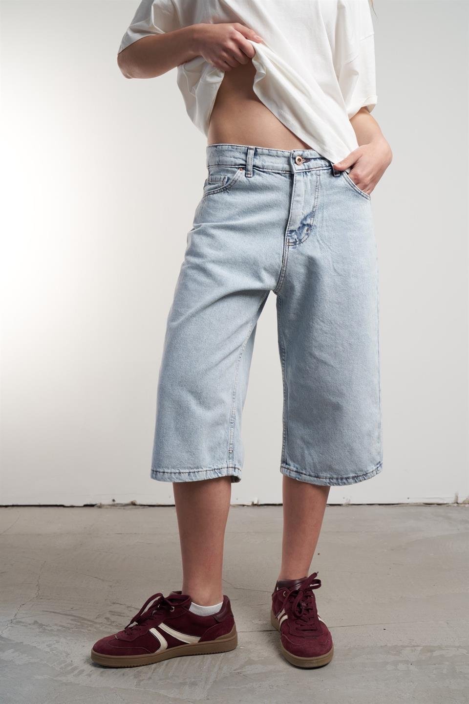 Mom Jean Bermuda Şort Açık Mavi