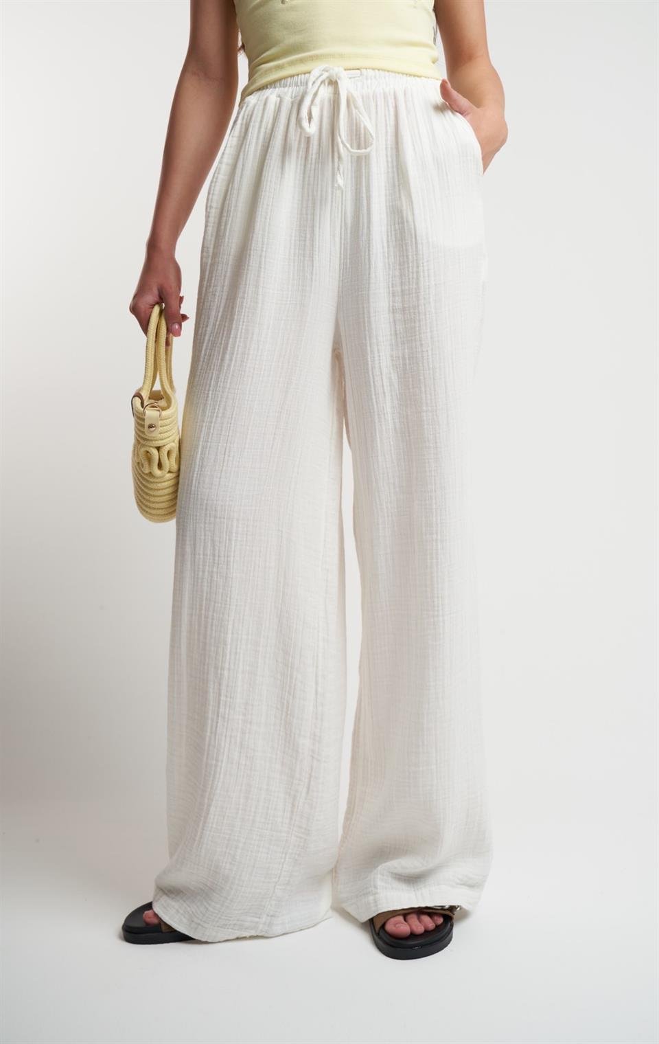 Müslin Bol Paça Pantolon Ekru