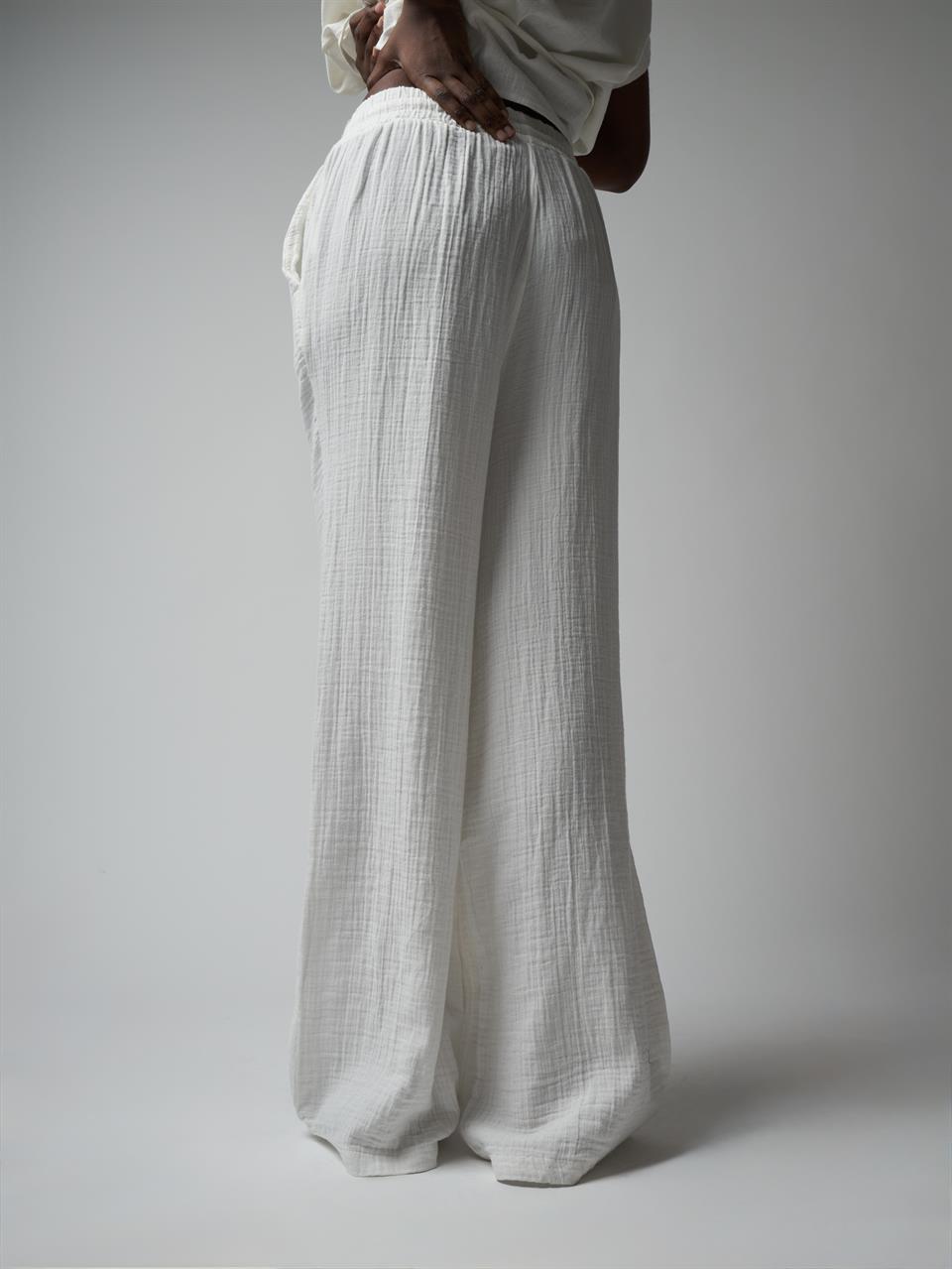 Müslin Bol Paça Pantolon Ekru
