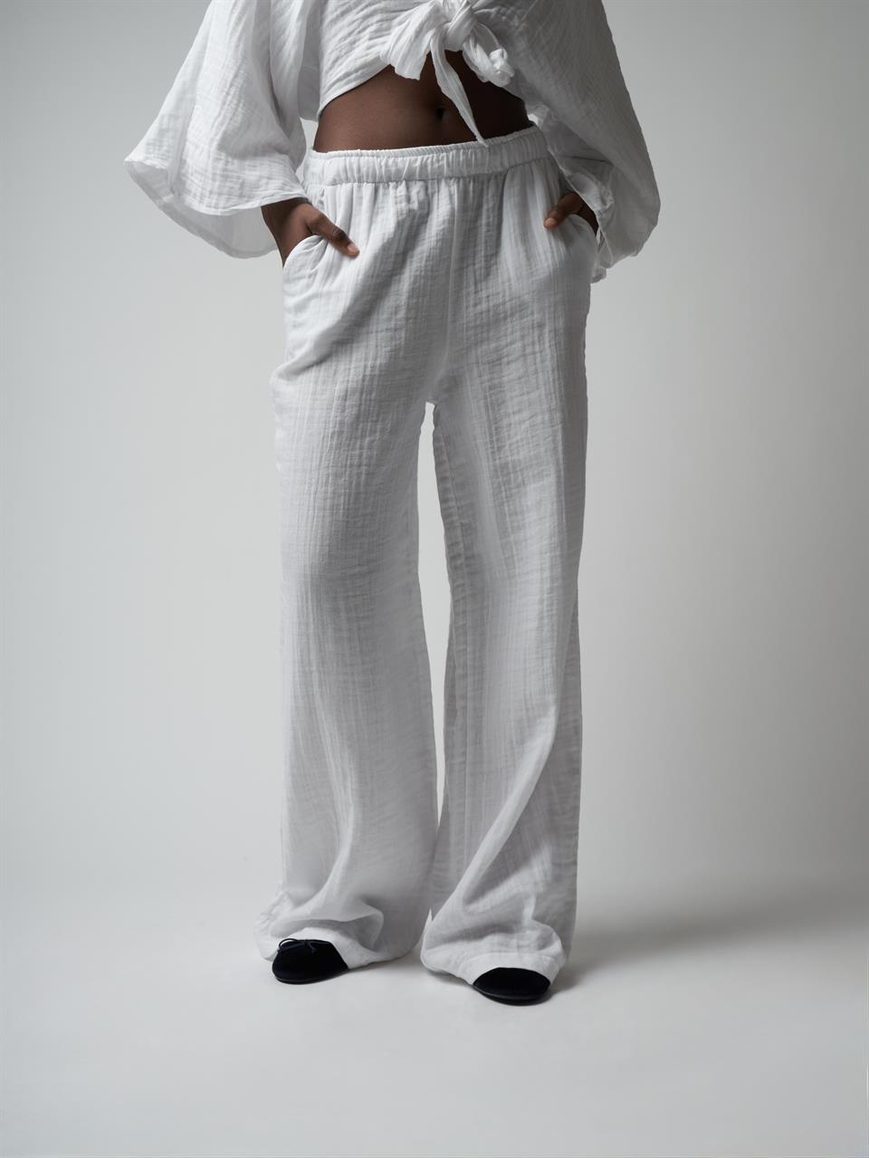 Müslin Bol Paça Pantolon Ekru