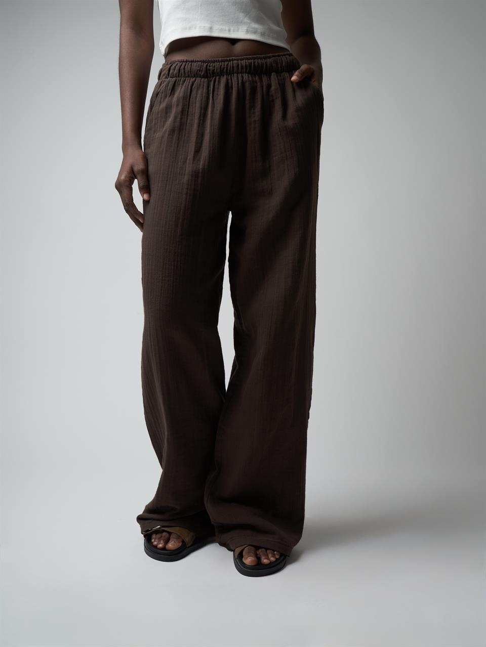 Müslin Bol Paça Pantolon Kahve