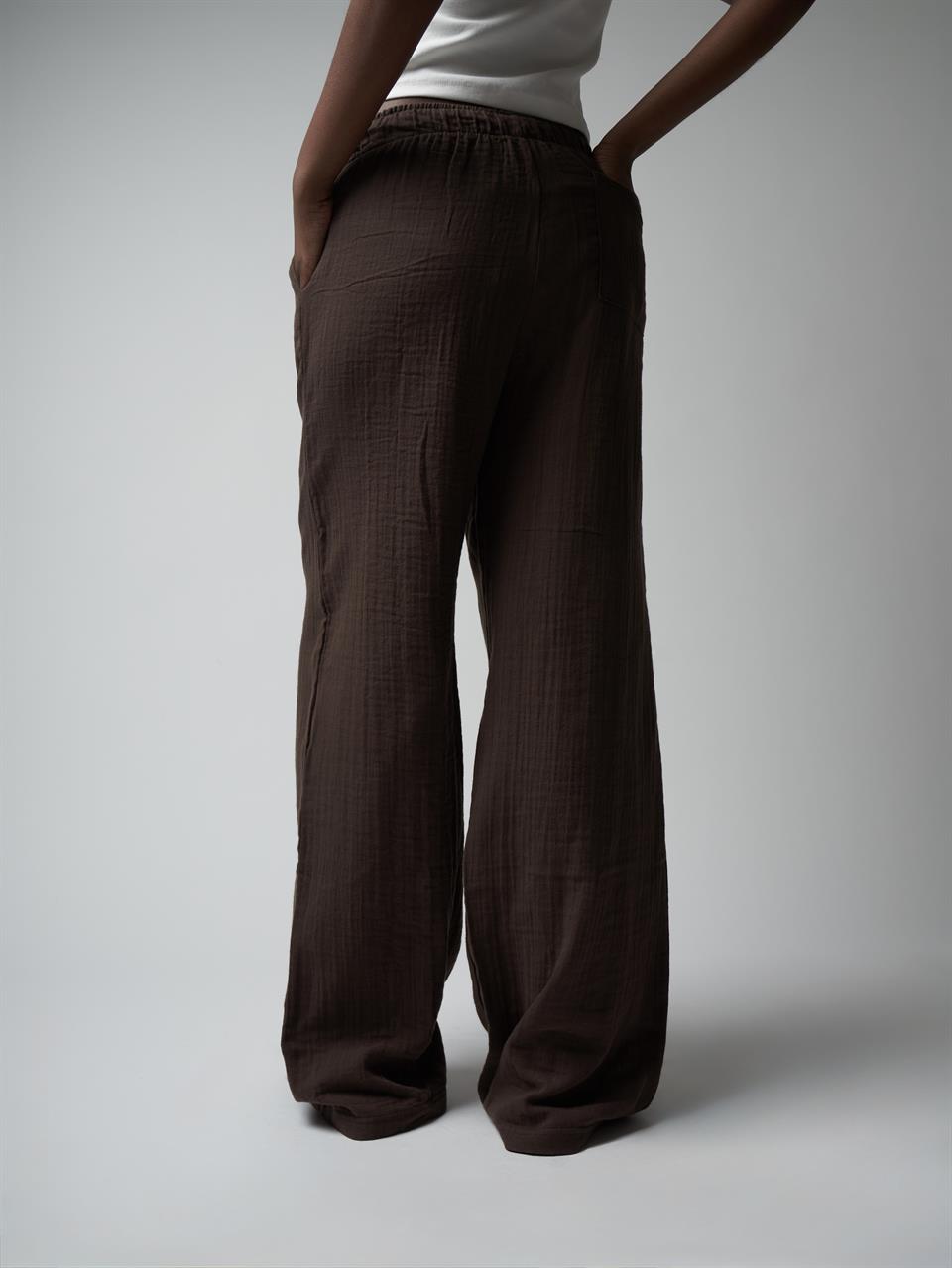 Müslin Bol Paça Pantolon Kahve