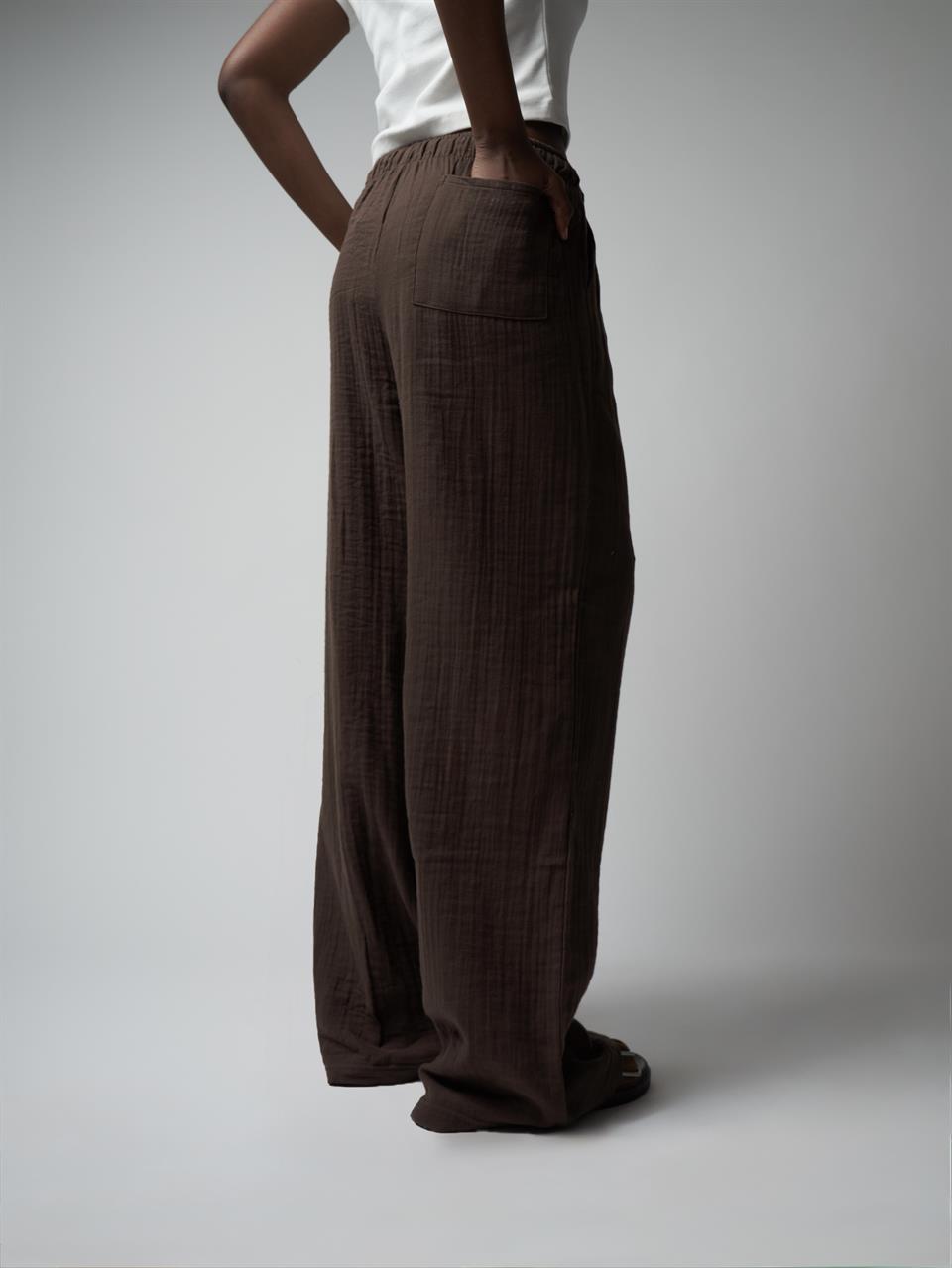 Müslin Bol Paça Pantolon Kahve