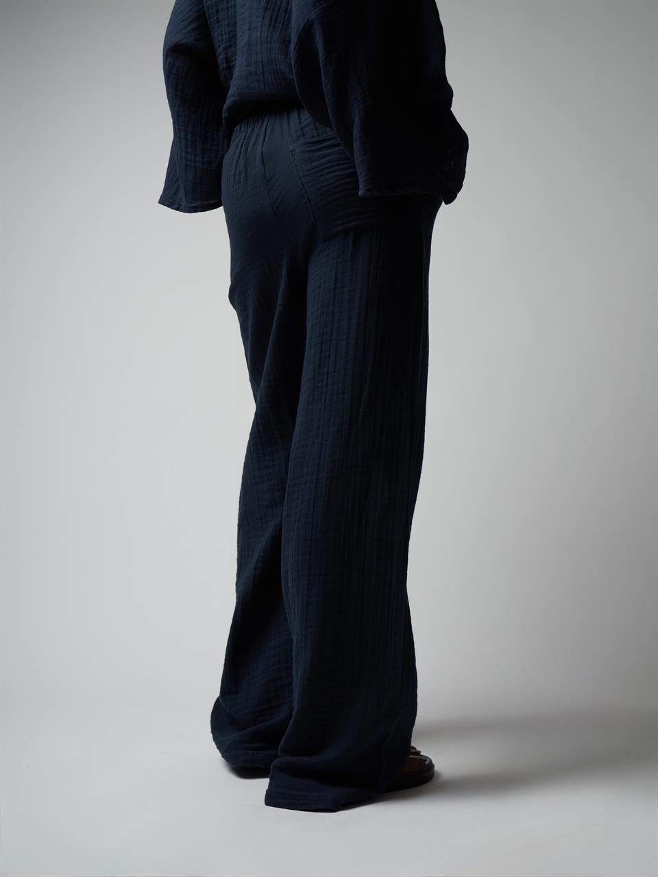 Müslin Bol Paça Pantolon Lacivert