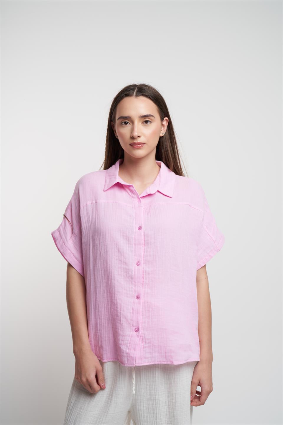 Müslin Kısa Kol Gömlek Pembe