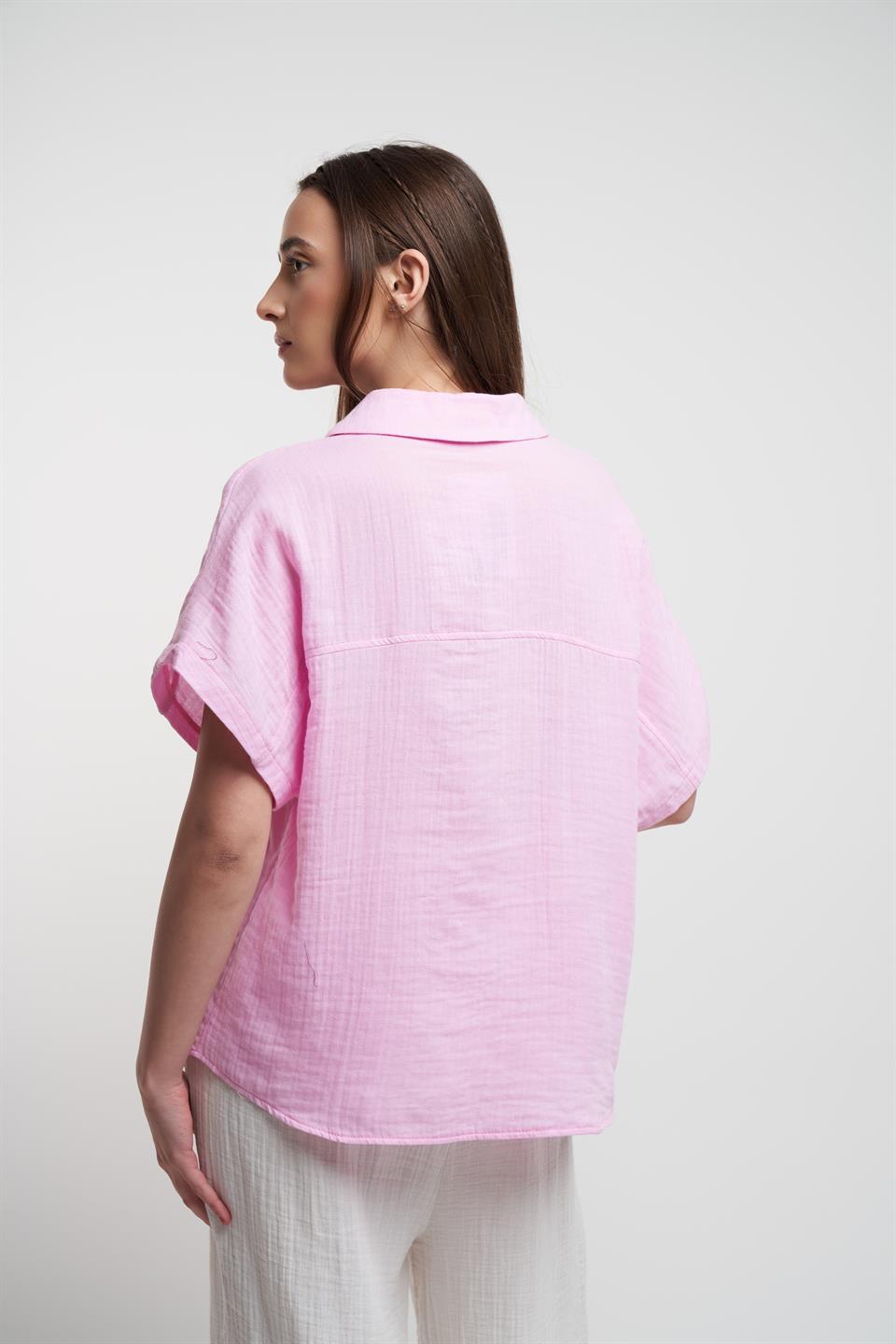 Müslin Kısa Kol Gömlek Pembe