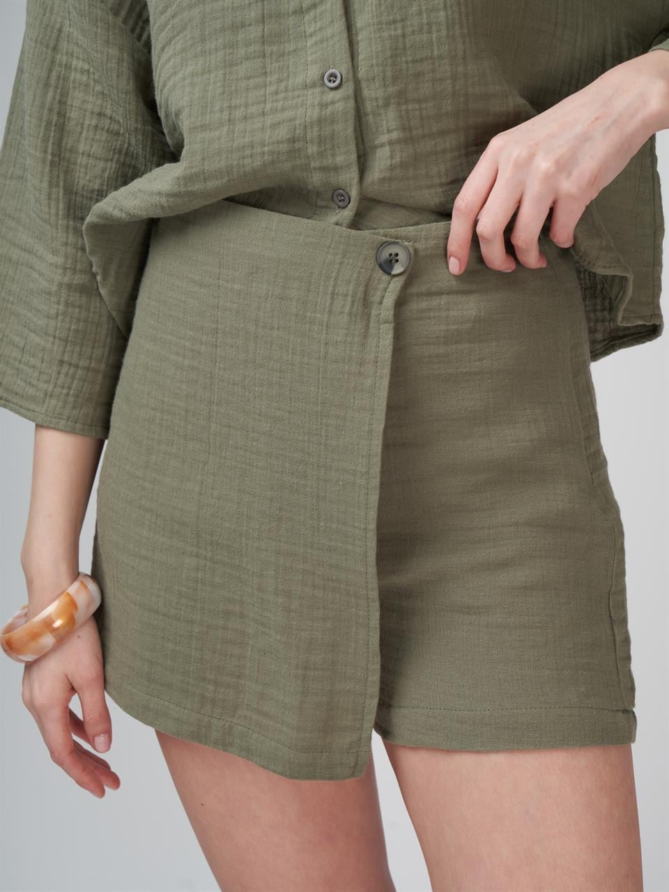 Müslin Şort Etek Haki