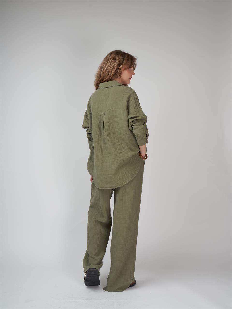 Müslin Uzun Kol Gömlek Haki