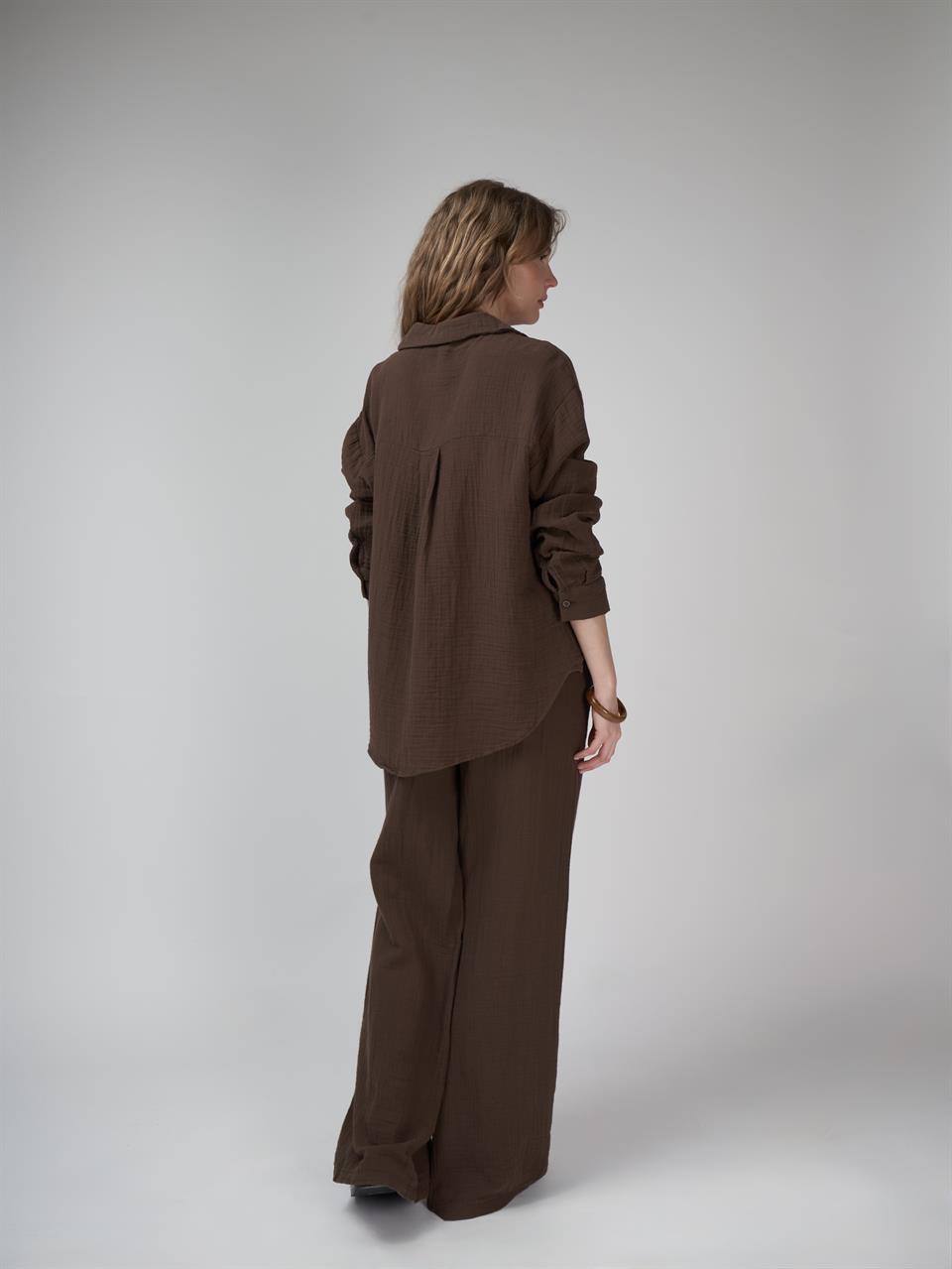 Müslin Uzun Kol Gömlek Kahve