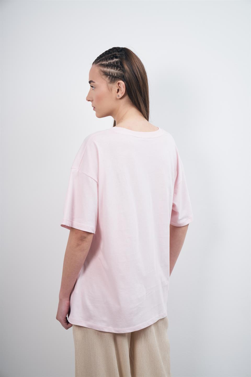 New York City Baskılı Kısa Kol T-shirt Toz Pembe