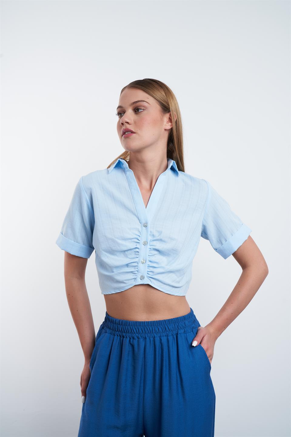 Ön Büzgü Detaylı Kısa Gömlek