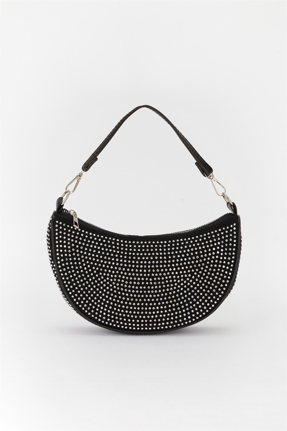 Oval Baget Taşlı Çanta Siyah