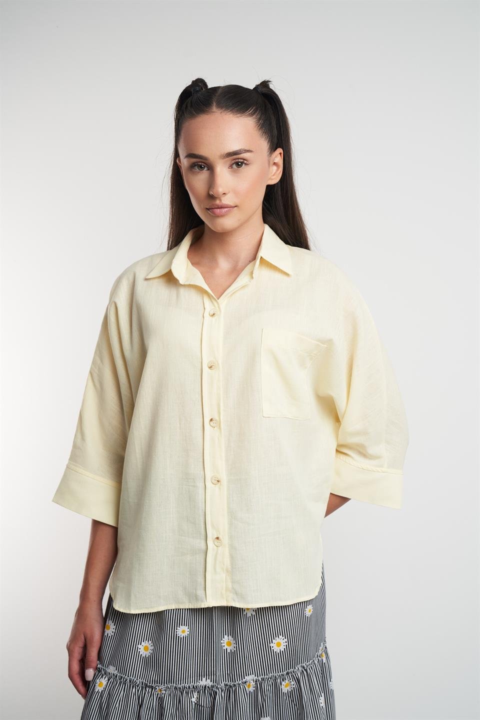 Oval Kesim Gömlek Sarı