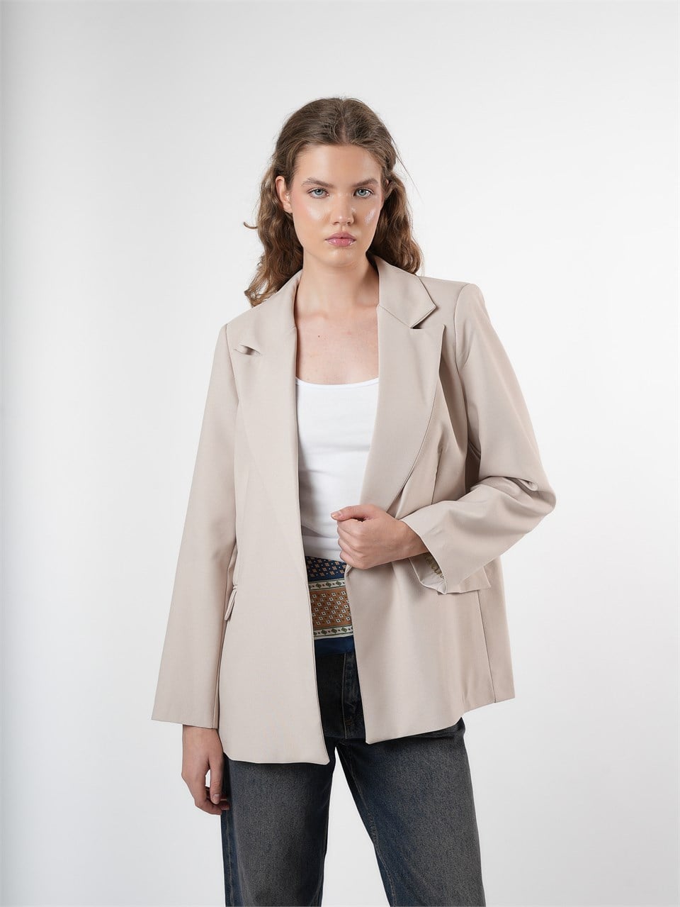 Oversize Blazer Ceket Taş