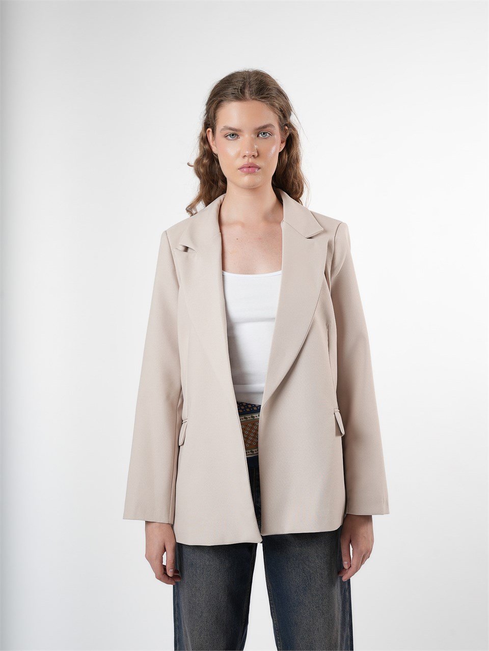 Oversize Blazer Ceket Taş