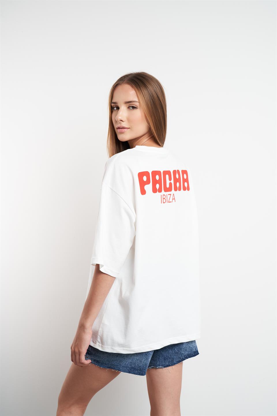 Pacha Ibiza Baskılı Oversize Kısa Kol T-shirt Ekru