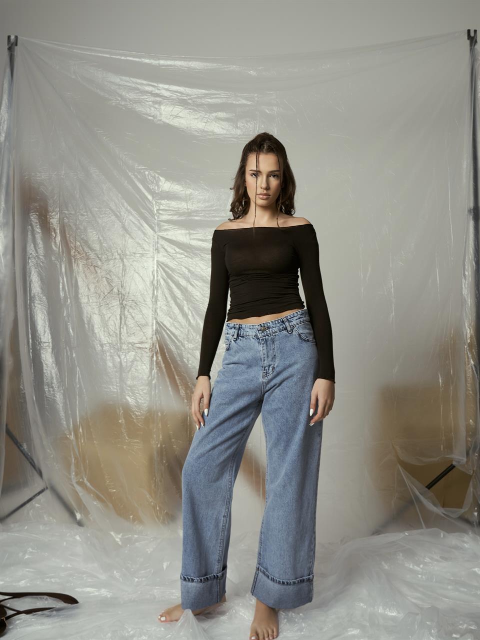 Palazzo Jean Pantolon Mavi Kar Yıkama